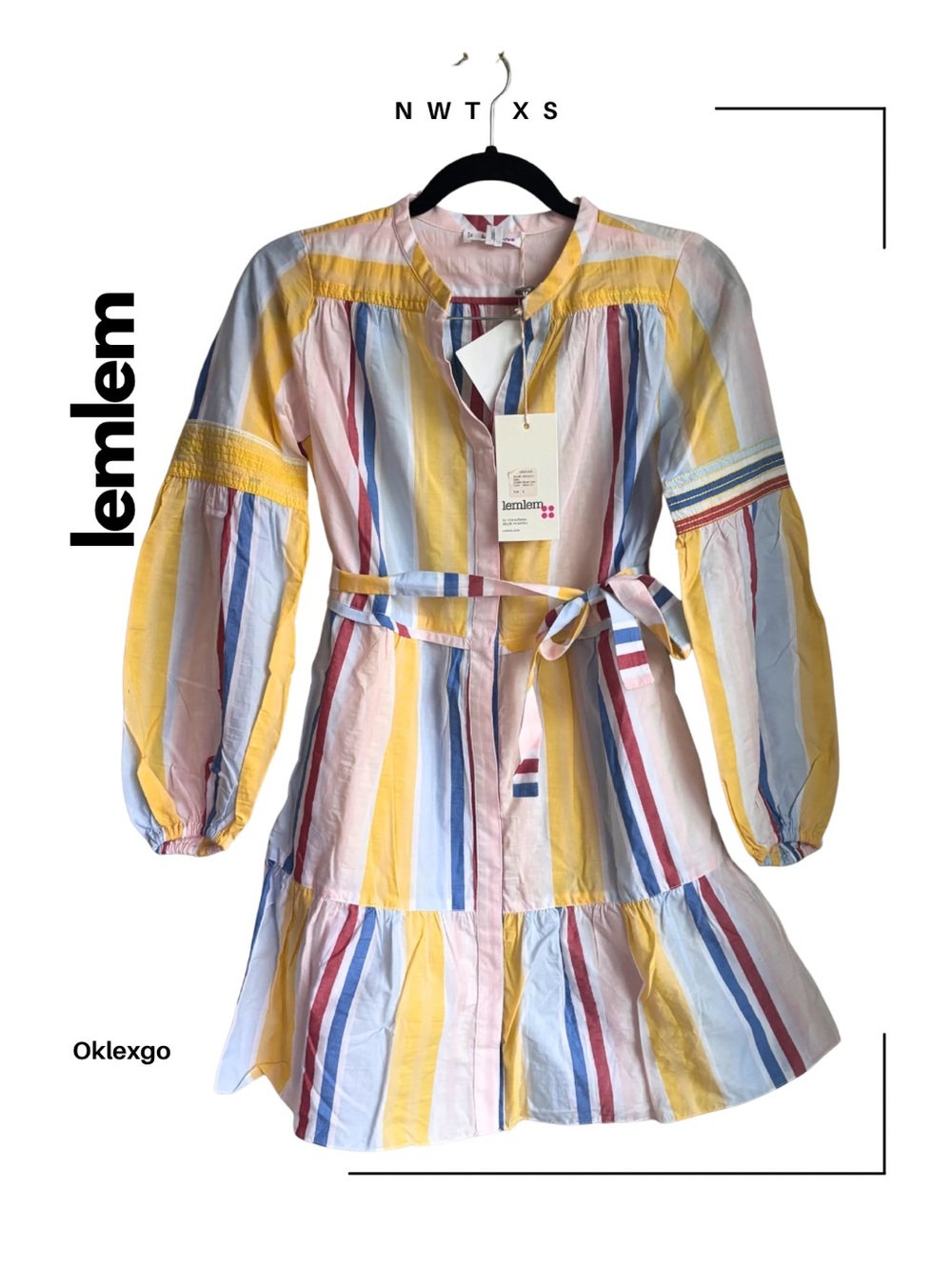 Lemlem Jima Belted Striped Mini Shirt Dress in Yellow